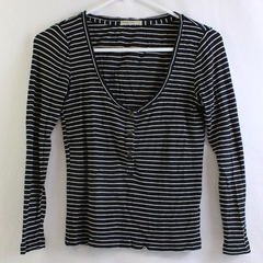 Marine Layer Black and White Striped Long-Sleeve Scoop Neck Top Women's Small