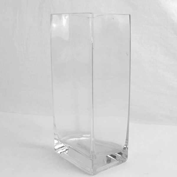 Clear Square Glass Vase Flower Centerpiece, Thick Bottom 8.5"