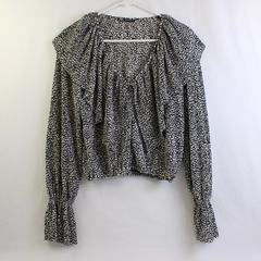Zara Black and White Spotted Flared Sleeve Blouse Women's Size Medium