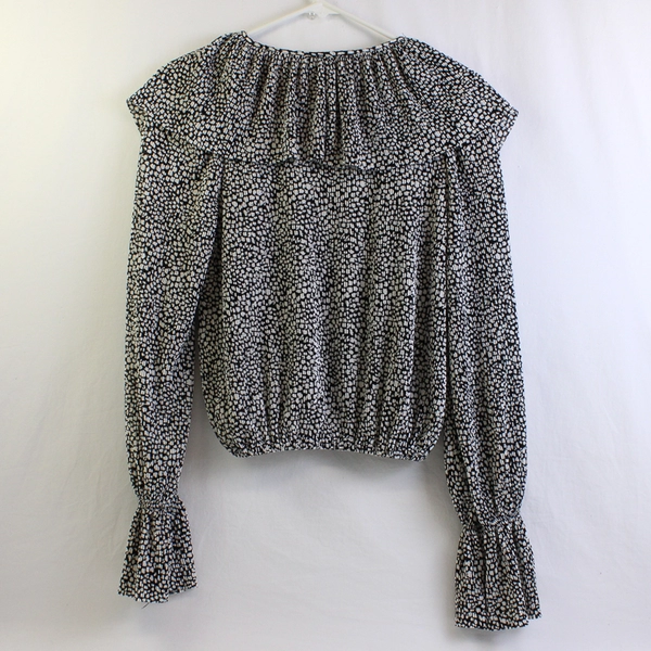Zara Black and White Spotted Flared Sleeve Blouse Women's Size Medium