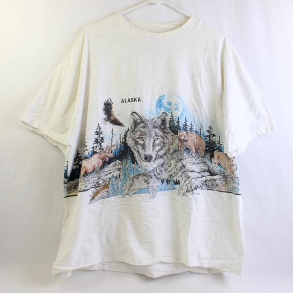 VTG 1991 Oneita Power-T Alaska Graphic T-Shirt Men's Size 2XL 50-52 FLAWED