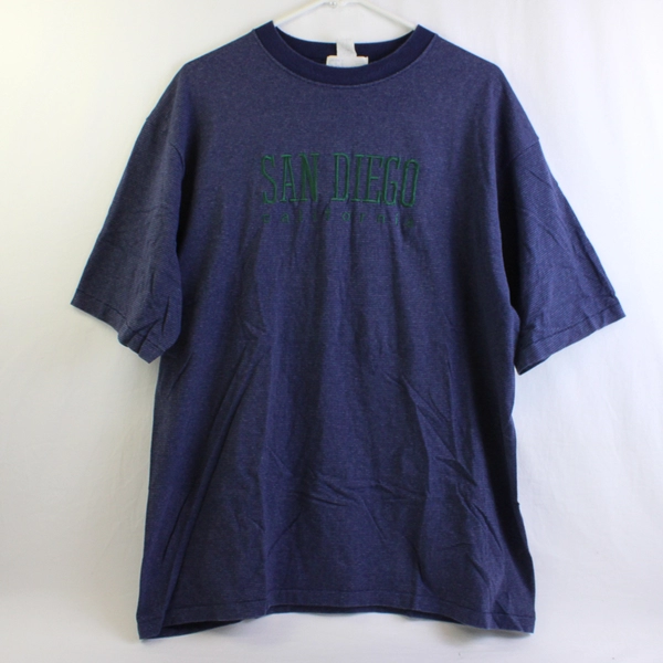 VTG Custom Threads Embroidered San Diego CA Navy Blue Striped T-Shirt Men's XL