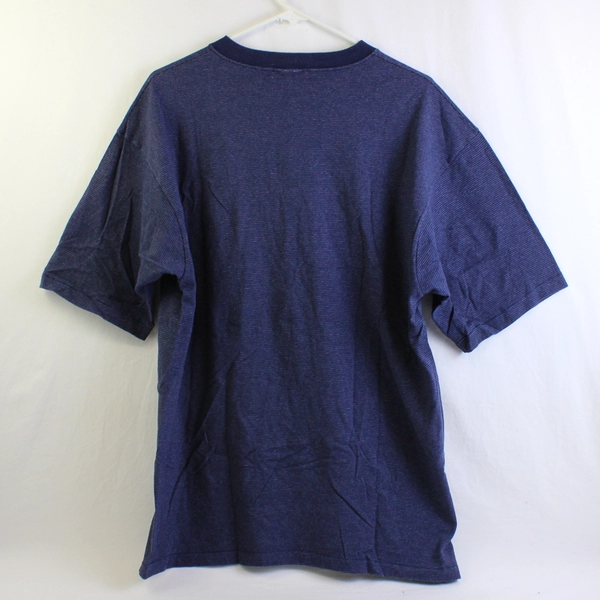 VTG Custom Threads Embroidered San Diego CA Navy Blue Striped T-Shirt Men's XL
