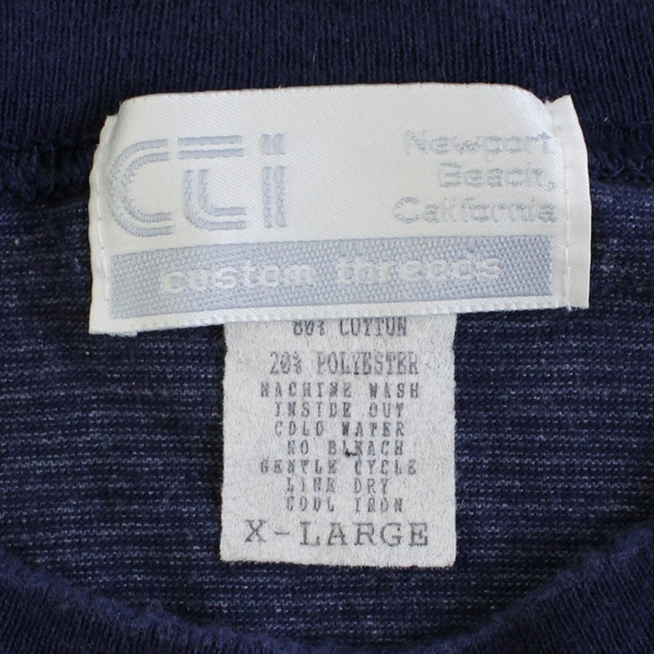 VTG Custom Threads Embroidered San Diego CA Navy Blue Striped T-Shirt Men's XL