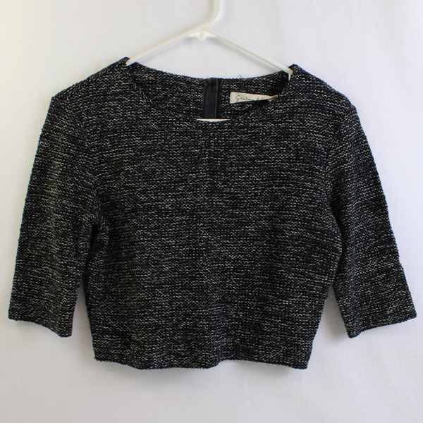 Graham & Spencer Black & White Marled Knit 3/4 Sleeve Cropped Sweater Women's Sm