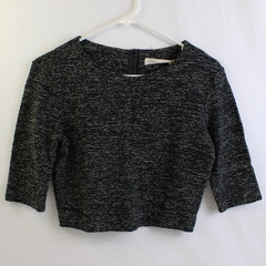 Graham & Spencer Black & White Marled Knit 3/4 Sleeve Cropped Sweater Women's Sm