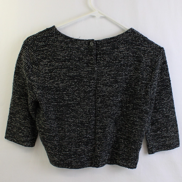 Graham & Spencer Black & White Marled Knit 3/4 Sleeve Cropped Sweater Women's Sm
