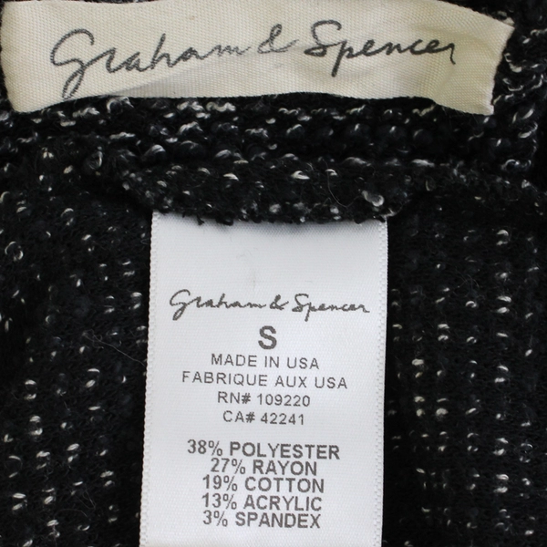 Graham & Spencer Black & White Marled Knit 3/4 Sleeve Cropped Sweater Women's Sm
