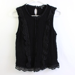 Staccato Black Tank Top Crochet Accents Women's Size Medium