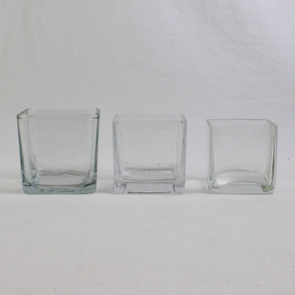 Lot of 3 Square Clear Glass Vases Graduated Bowls Decor