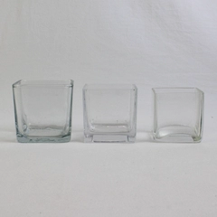 Lot of 3 Square Clear Glass Vases Graduated Bowls Decor