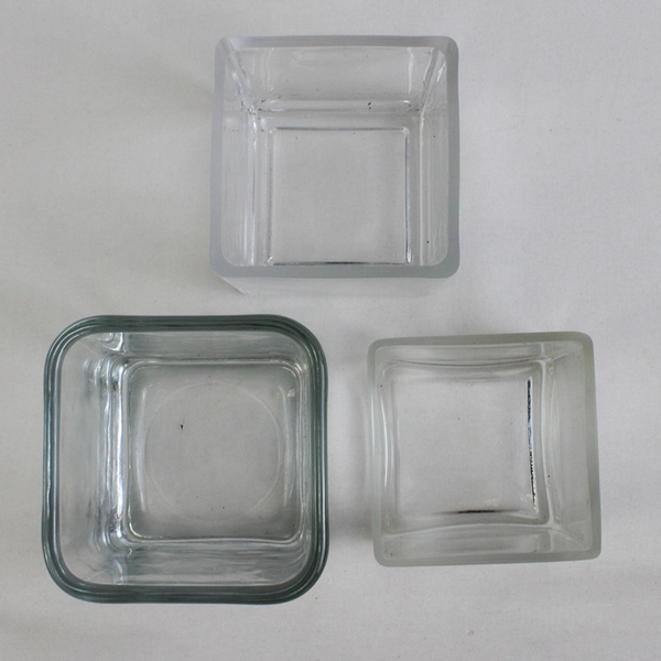 Lot of 3 Square Clear Glass Vases Graduated Bowls Decor