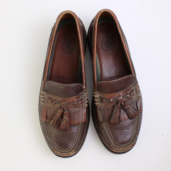 H.S Trask Bozeman Montana Brown Leather Slip On Kiltie Tassel Loafers Men's 9.5M