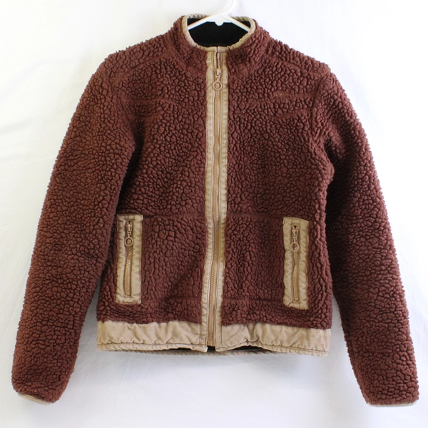 KAVU Brown Sherpa Fleece Zip-Up Jacket Women's Small