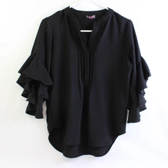 Vince Camuto Black Flutter Half-Sleeve V-Neck Blouse Women's Size XS