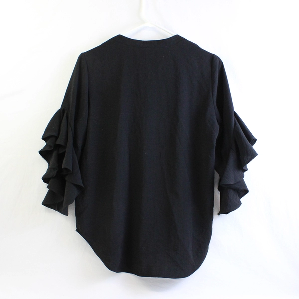 Vince Camuto Black Flutter Half-Sleeve V-Neck Blouse Women's Size XS