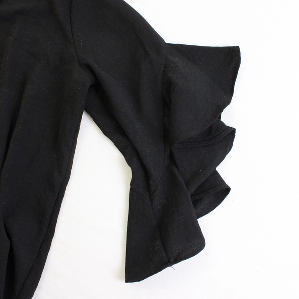 Vince Camuto Black Flutter Half-Sleeve V-Neck Blouse Women's Size XS