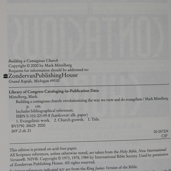Building a Contagious Church by Mark Mittelberg & Bill Hybels 2000 Hardcover DJ