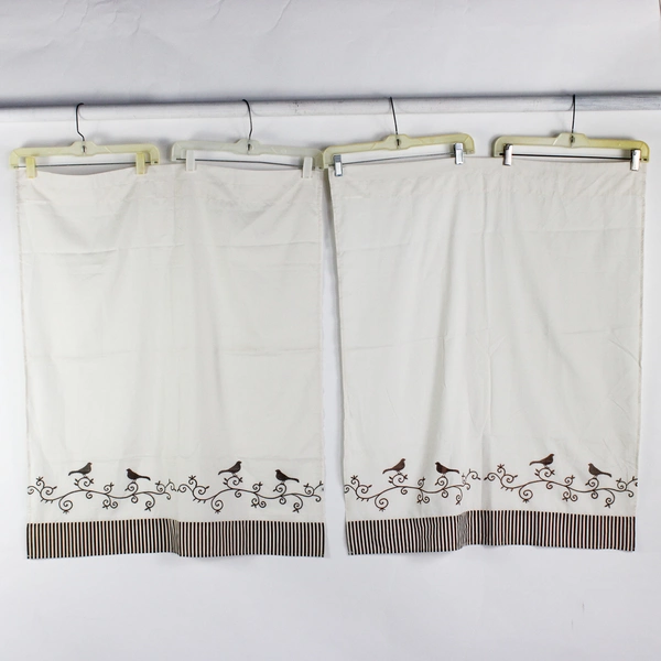 Lot Of 2 Matching Unbranded Curtains Brown/White Embroidered Birds 30" x 36"