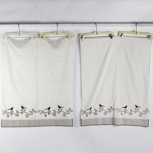 Lot Of 2 Matching Unbranded Curtains Brown/White Embroidered Birds 30" x 36"