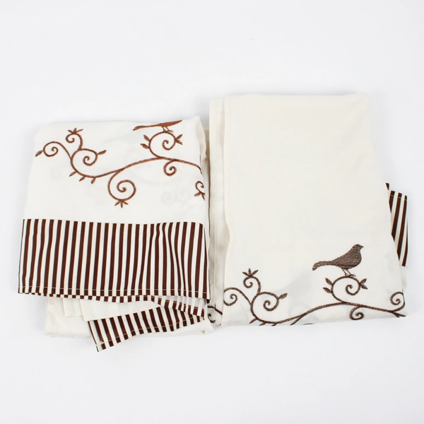 Lot Of 2 Matching Unbranded Curtains Brown/White Embroidered Birds 30" x 36"