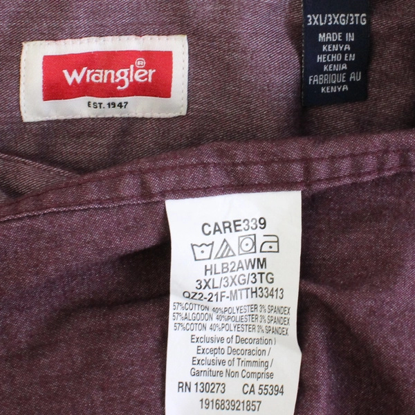 Wrangler Burgundy Long-Sleeve Button-Up Men's Size 3XL