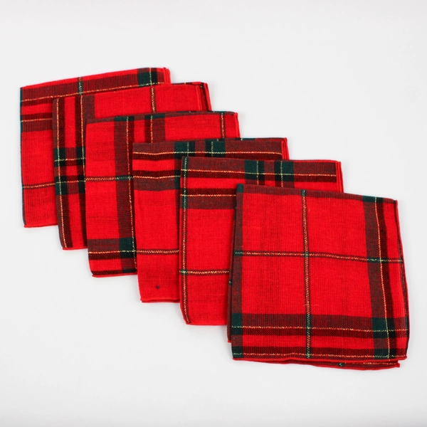 Lot Of 6 Matching Red/Green Plaid Square Fabric Napkins 18" x 18" Christmas