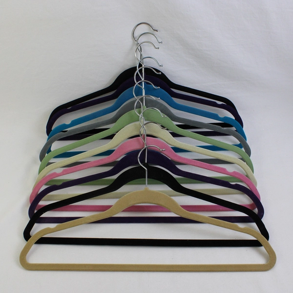 Lot of 10 Assorted Colors Flocked Clothing Hangers 