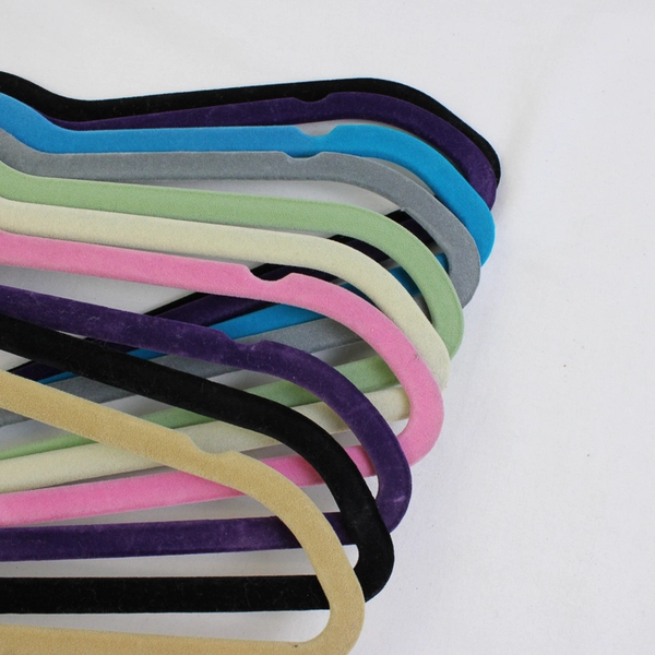 Lot of 10 Assorted Colors Flocked Clothing Hangers 