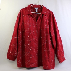 Liz & Me Floral Embroidered Red Button-Up Women's Size 2X 22/24