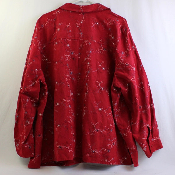 Liz & Me Floral Embroidered Red Button-Up Women's Size 2X 22/24