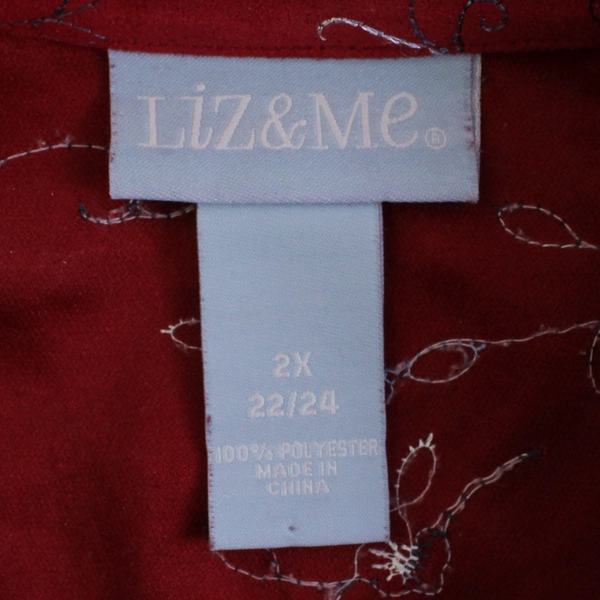 Liz & Me Floral Embroidered Red Button-Up Women's Size 2X 22/24