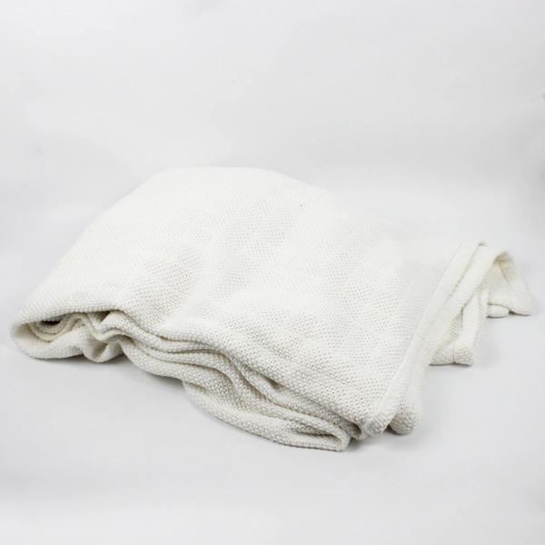 Tennessee Woolen Mills White Waffle Knit Throw Blanket 100% Cotton 100" x 110"