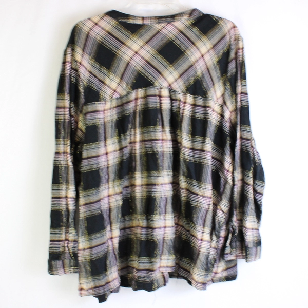 Angels Forever Young Black Purple Yellow Plaid Button-Up Women's Size 3X