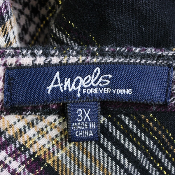Angels Forever Young Black Purple Yellow Plaid Button-Up Women's Size 3X