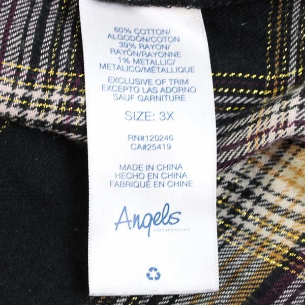 Angels Forever Young Black Purple Yellow Plaid Button-Up Women's Size 3X