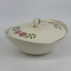 Vintage MCM Vernon Ware Covered Casserole Dish White with Pink Flowers