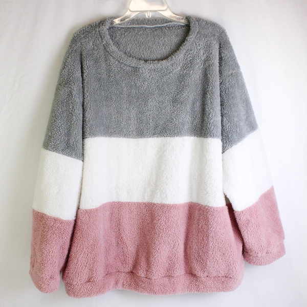 Pink White and Gray Colorblock Fuzzy Sweater Women's Size 5XL