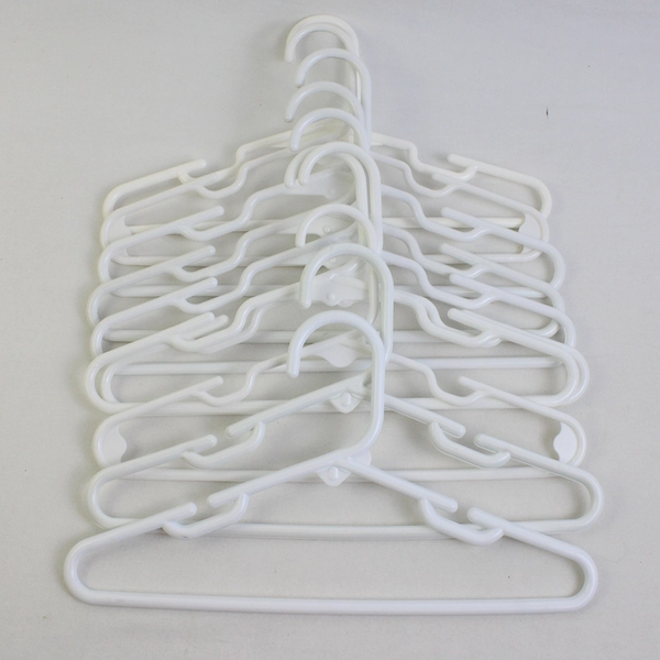 Lot of 10 Small Opaque-White Child Clothes Hangers