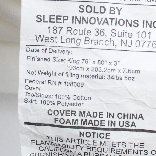 Sleep Innovations King Size Mattress Cover Solid White Color