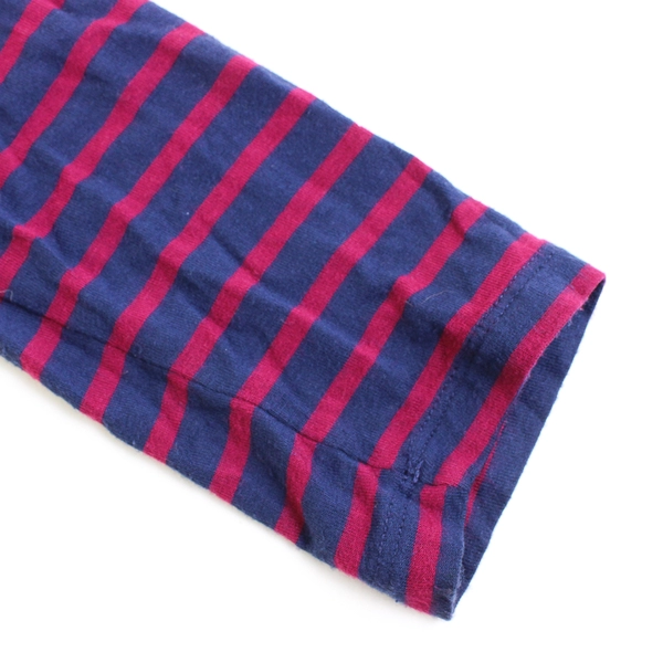 Old Navy Magenta & Navy Blue Striped Long-Sleeve V-Neck Shirt Women's Medium