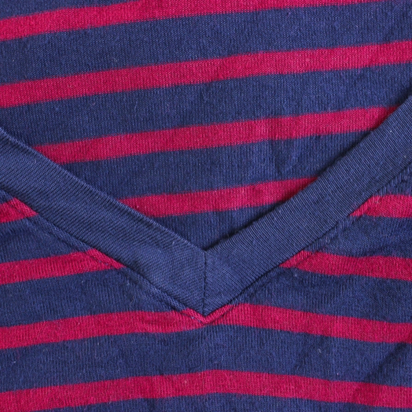 Old Navy Magenta & Navy Blue Striped Long-Sleeve V-Neck Shirt Women's Medium