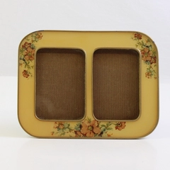 Vtg Enamel/Metal Double Frame Floral Yellow Gold Fits 3.5x5 Size Photos