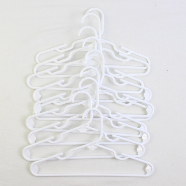 Lot of 10 Children's White Plastic Tubular Hangers with Notches, 12"