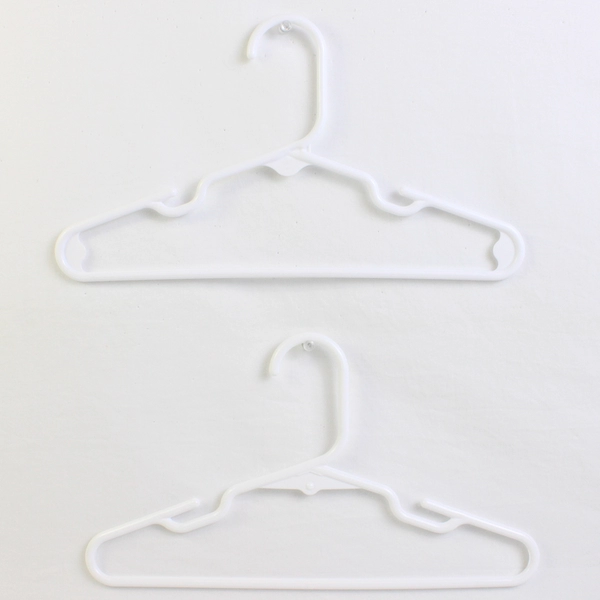 Lot of 10 Children's White Plastic Tubular Hangers with Notches, 12"