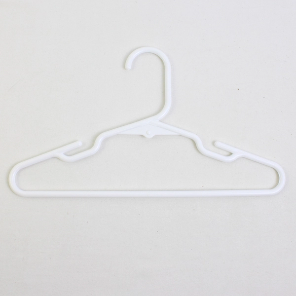 Lot of 10 Children's White Plastic Tubular Hangers with Notches, 12"