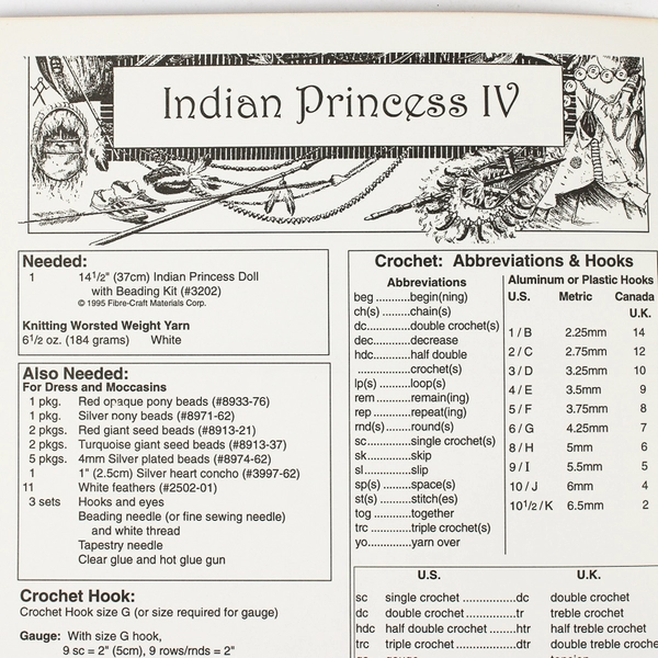 Fibre Craft Indian Princess IV 1995 Pamphlet For Crochet & Beadwork