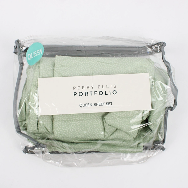 Lot Of 3 Perry Ellis Portfolio Queen Sheet Set Flat 2 Pillowcases Green