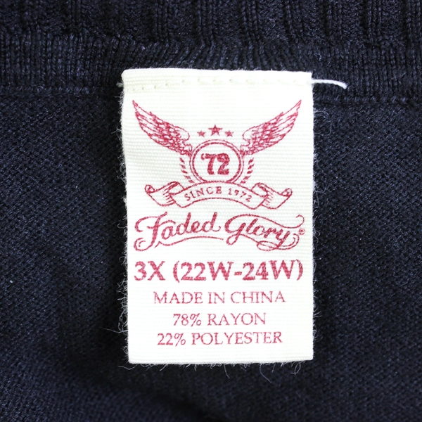 Faded Glory Black Open-Front Knit Cardigan Women's 3X 22W-24W