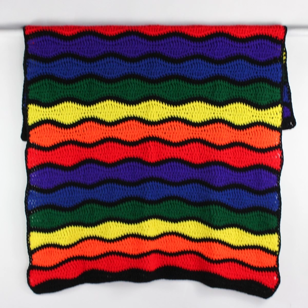 Handmade Knitted Rainbow & Black Throw Blanket 50" x 66.5"